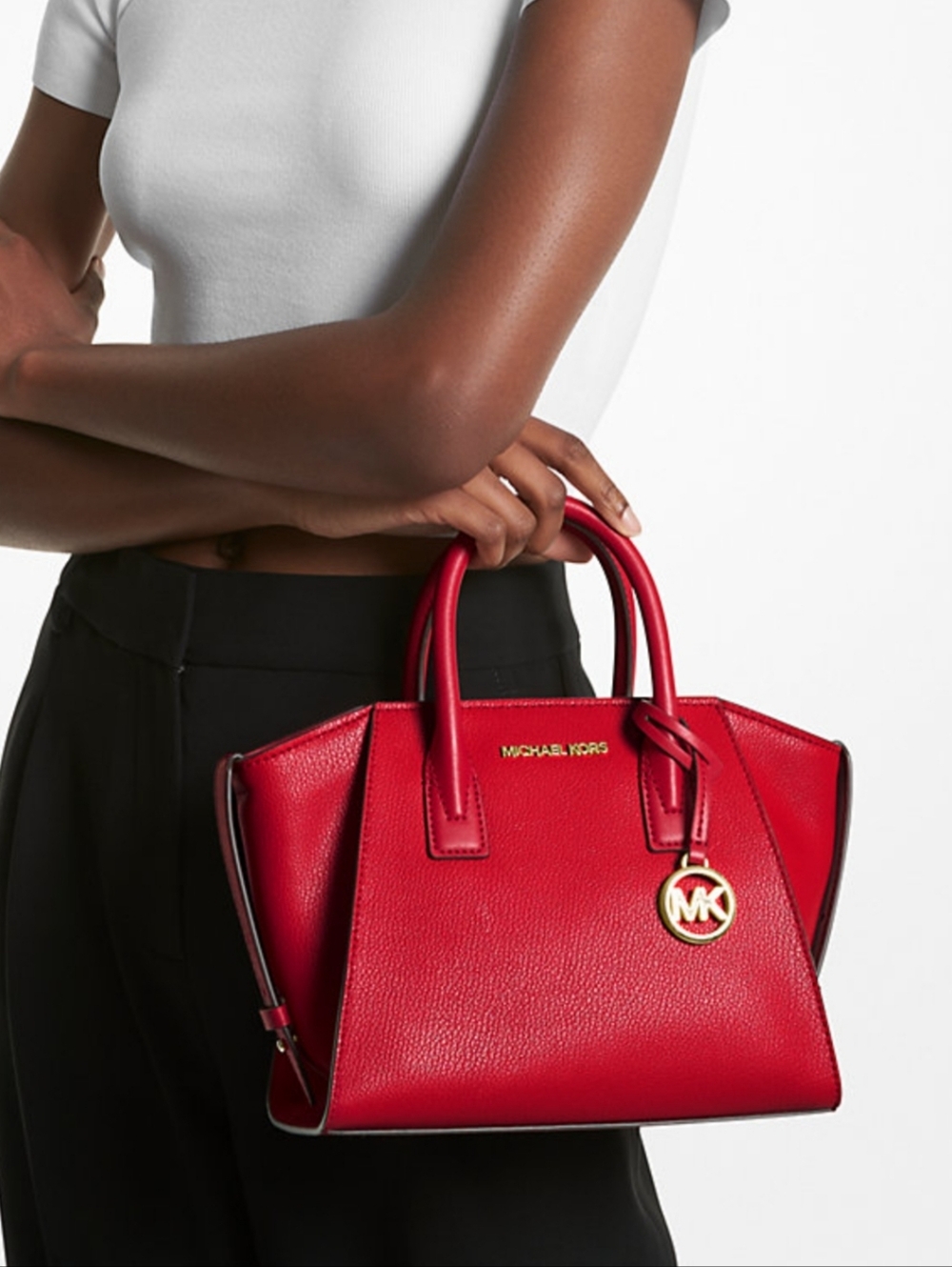 Michael Kors Avril Medium Sized Red Leather Gold Hardware.